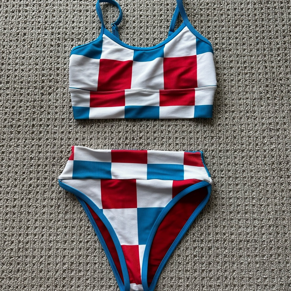 Lain Snow Women’s Swim Checkered Bikini Set - Red and Blue